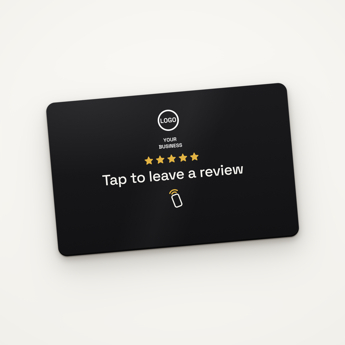 NFC Review Card – Custom logo: your logo with stars and “Tap to leave a review” (example)