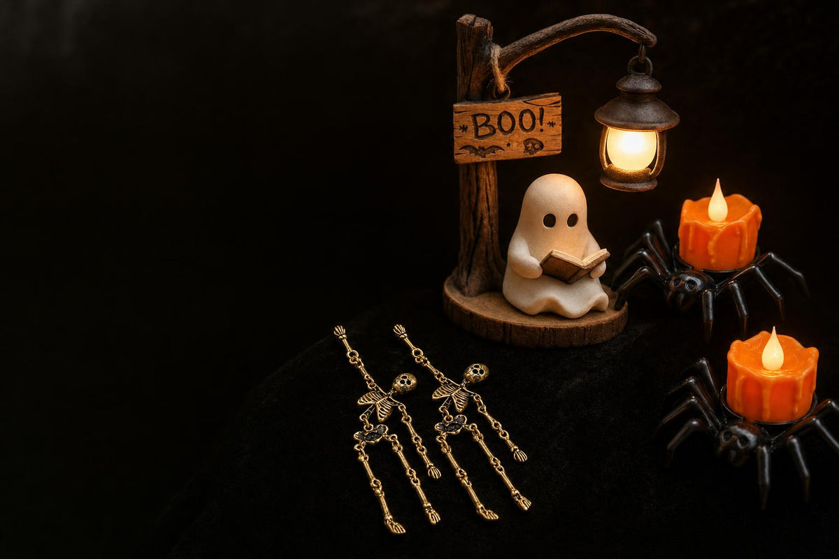 The Halloween Edition: ghost night light, spider LED candles and skeleton earrings