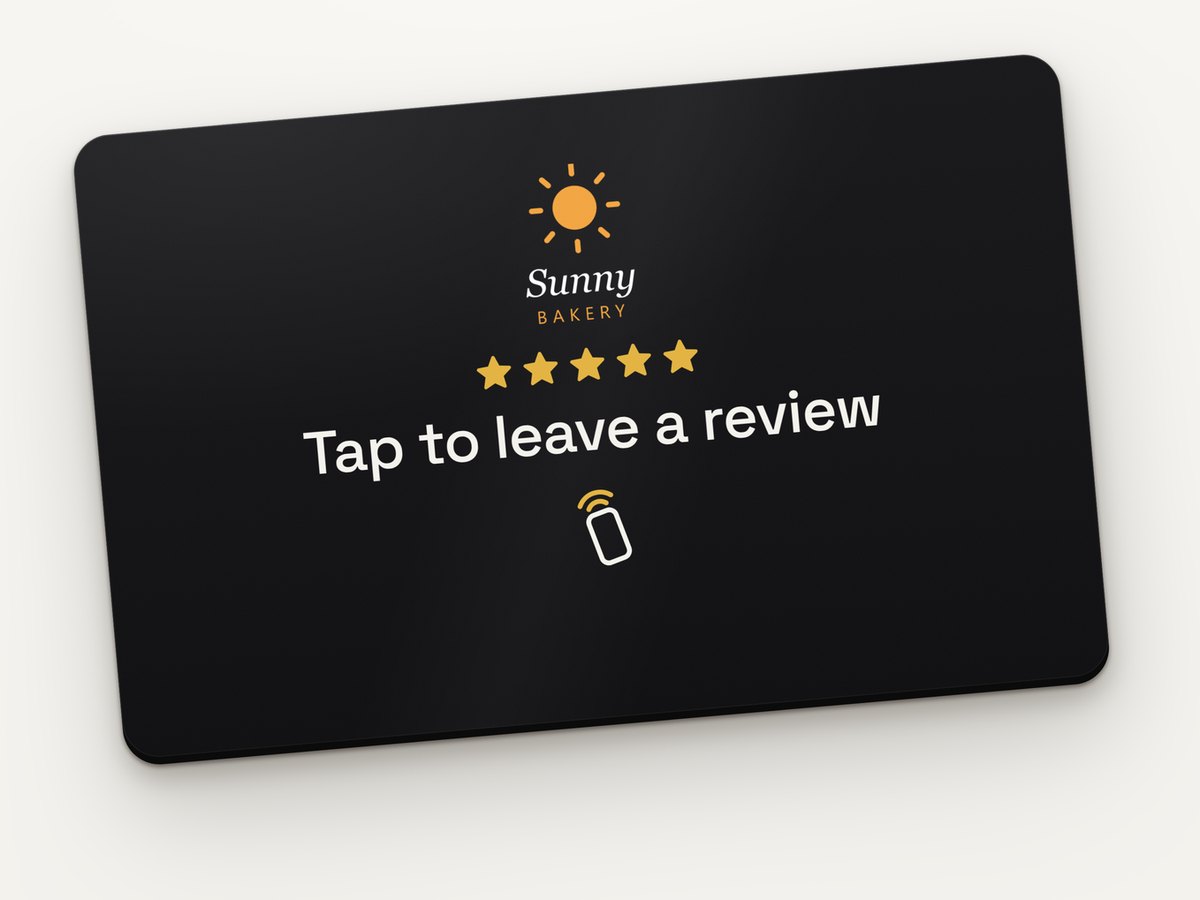 Example custom NFC review card with the Sunny Bakery logo