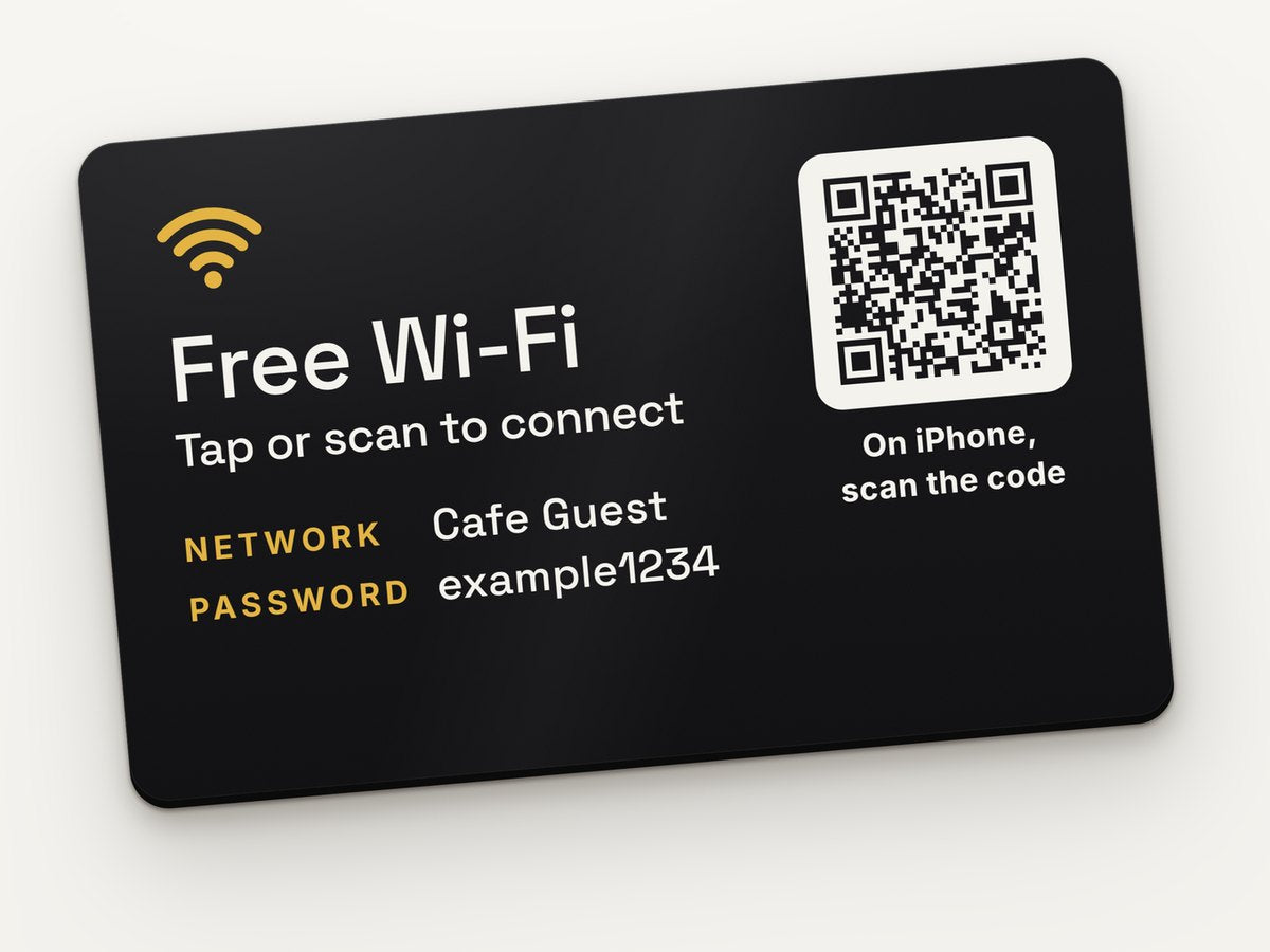 Example NFC Wi-Fi card with network name, password and QR code